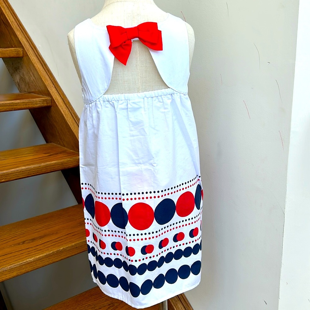 Gymboree cut out bow back summer dress red white blue polka dots